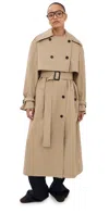 Co Belted Double-breasted Tton-blend Twill Trench At In Brown