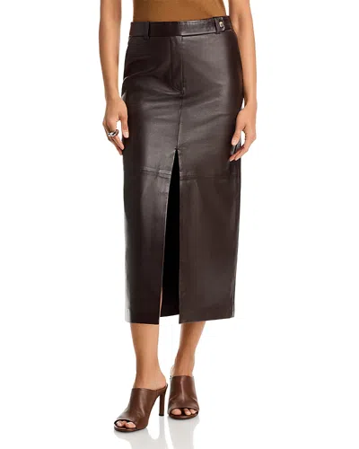 Co Double Slit Leather Pencil Skirt In Brown