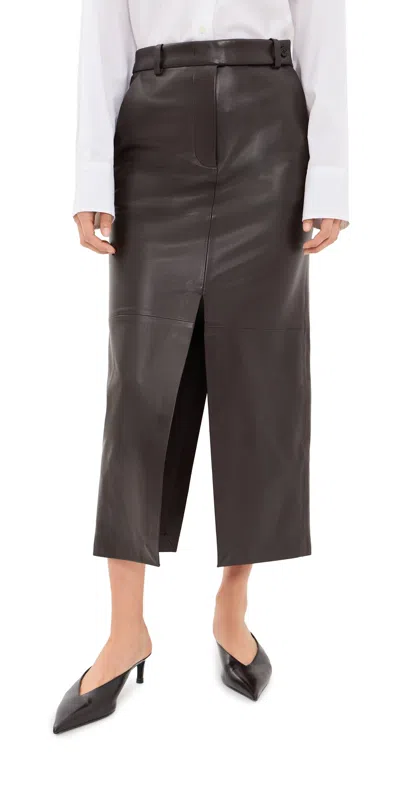 Co Double Slit Leather Pencil Skirt Cholate