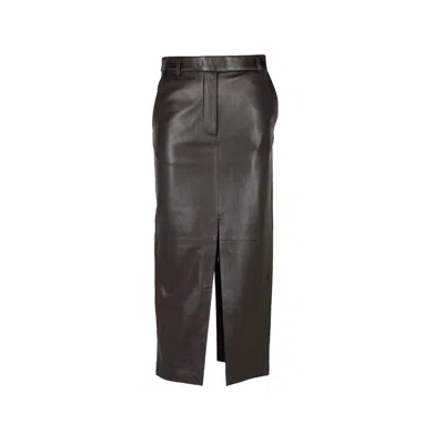 Co Double-slit Leather Pencil Long Skirt In Brown