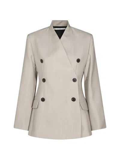 Co Double-breasted Blazer In Gray