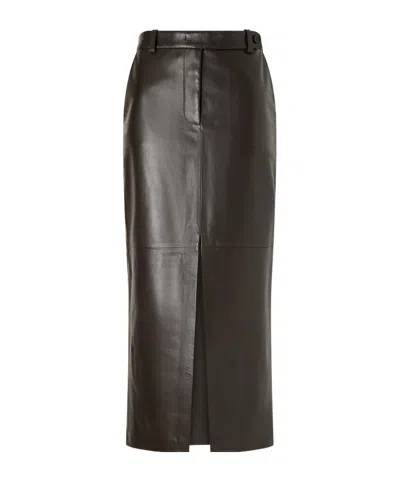 Co Double-slit Leather Midi Skirt In Black