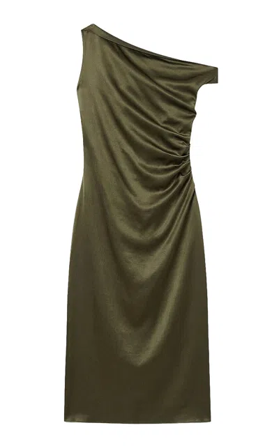Co Draped-back Printed-tton Dress In Green