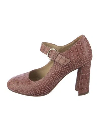 Pre-owned Co Embossed Leather Animal Print Pumps In Burgundy