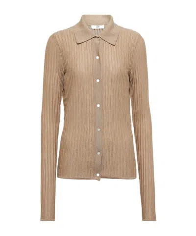 Co Essentials Ribbed Cashmere Cardigan In Brown