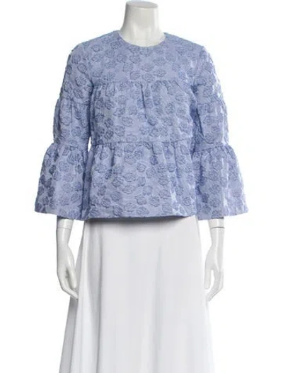 Pre-owned Co Floral Print Crew Neck Top In Blue