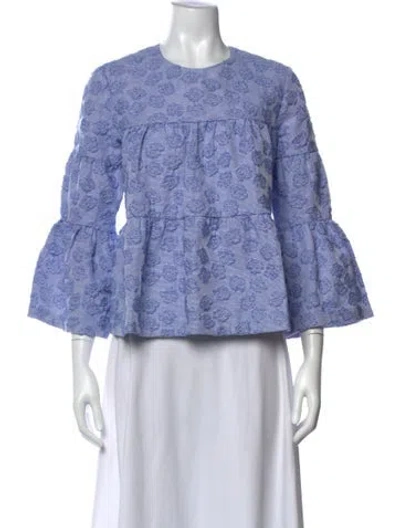 Pre-owned Co Floral Print Crew Neck Top In Blue