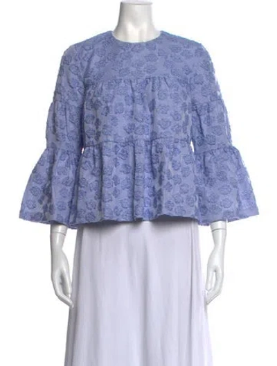 Pre-owned Co Floral Print Crew Neck Top In Blue