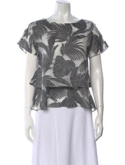 Pre-owned Co Floral Print Crew Neck Top In Gray