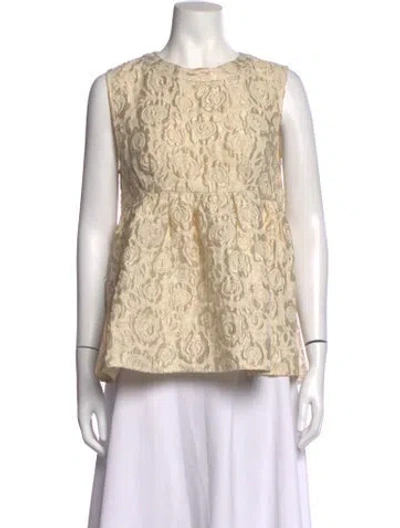 Pre-owned Co Floral Print Crew Neck Top In Neutrals