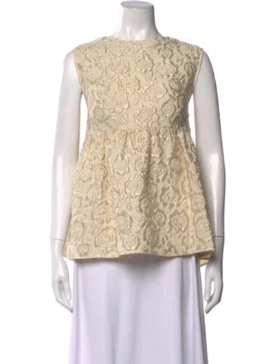 Pre-owned Co Floral Print Crew Neck Top In Neutrals