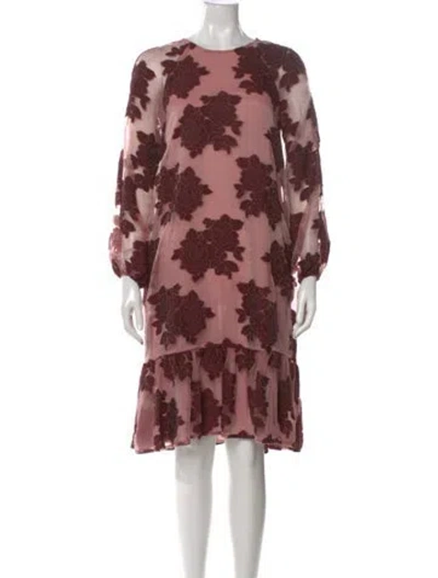 Pre-owned Co Floral Print Knee-length Dress In Burgundy