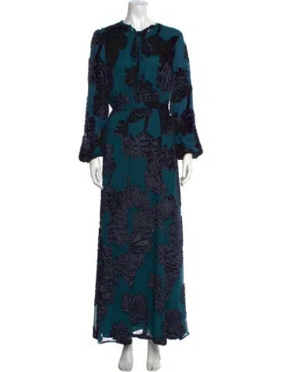 Pre-owned Co Floral Print Long Dress In Blue