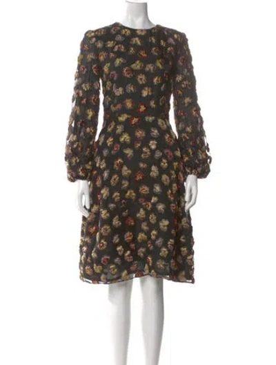 Pre-owned Co Floral Print Midi Length Dress In Black