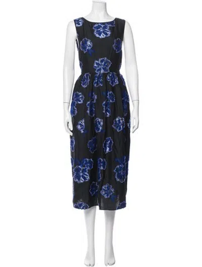 Pre-owned Co Floral Print Midi Length Dress In Black