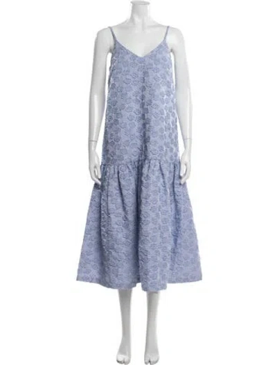 Pre-owned Co Floral Print Midi Length Dress In Blue