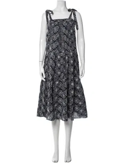 Pre-owned Co Floral Print Midi Length Dress In Blue