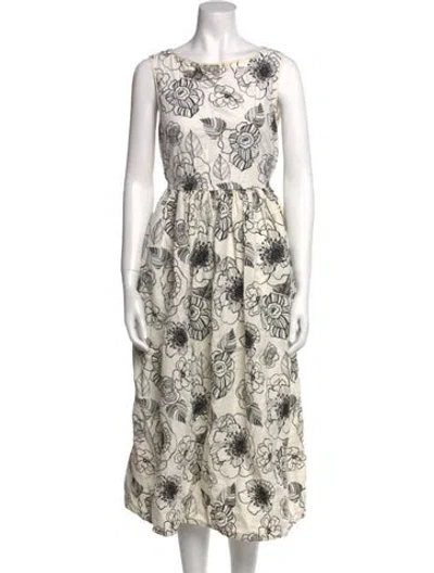 Pre-owned Co Floral Print Midi Length Dress In Neutral