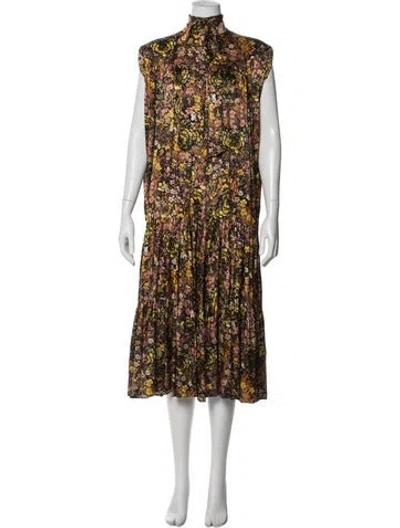 Pre-owned Co Floral Print Midi Length Dress In Neutral