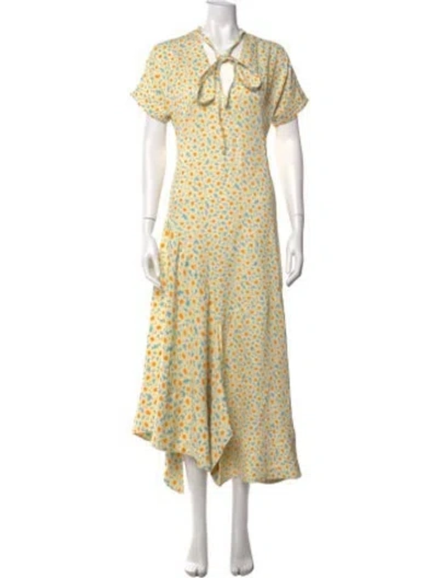 Pre-owned Co Floral Print Midi Length Dress W/ Tags In Neutrals