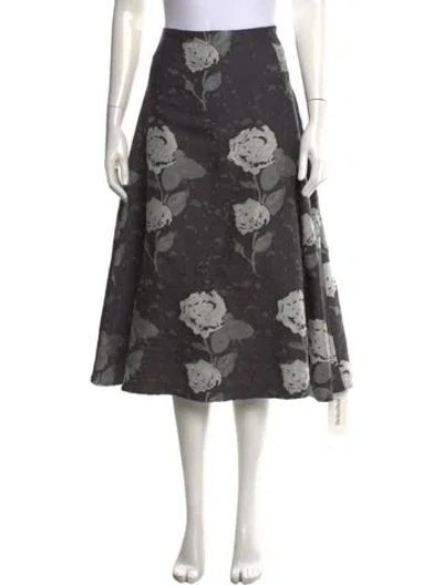 Pre-owned Co Floral Print Midi Length Skirt In Grey