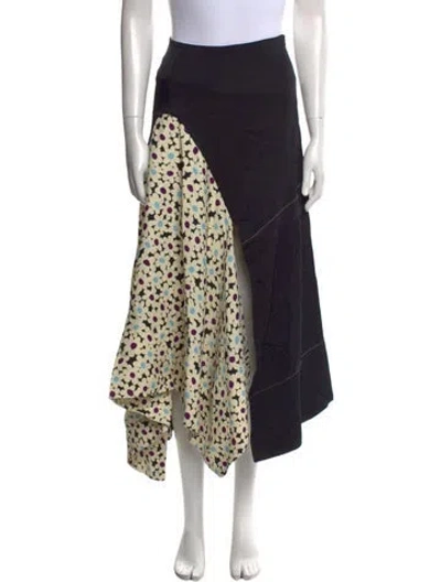 Pre-owned Co Floral Print Midi Length Skirt W/ Tags In Black