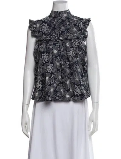 Pre-owned Co Floral Print Mock Neck Top
