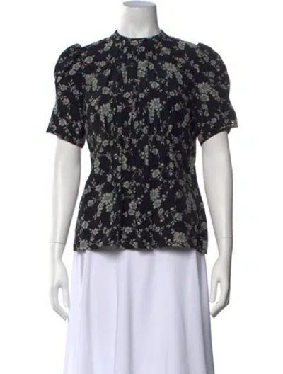 Pre-owned Co Floral Print Mock Neck Top In Black