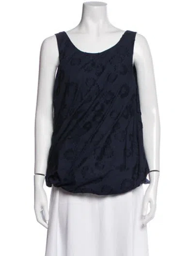 Pre-owned Co Floral Print Sop Neck Top In Blue