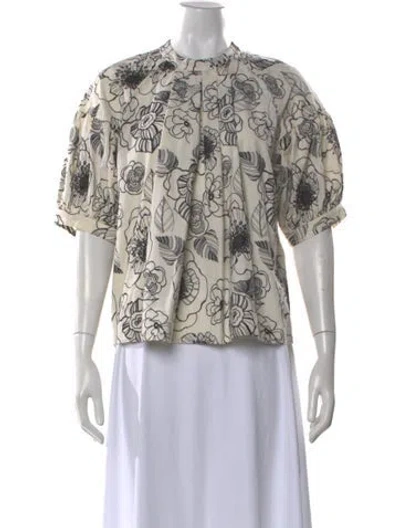 Pre-owned Co Floral Print Short Sleeve Blouse In Neutral