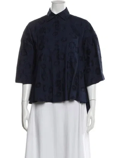 Pre-owned Co Floral Print Three-quarter Sleeve Top In Blue