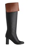 Co Fold-over Leather Knee Boots In Black
