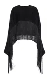 Co Fringe Satin Cape Top In Black