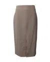 Co Front Slit High Waist Pencil Skirt In Beige Stretch Wool In Beige