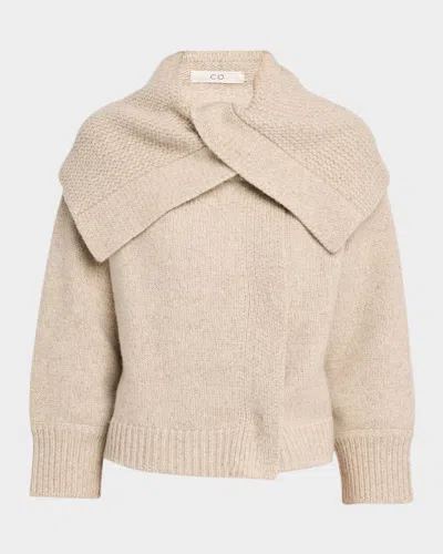 Co Funnel-neck Wool-cashmere Cardigan In Brown