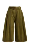 Co Garment-dyed Tton Pleated Culottes In Green