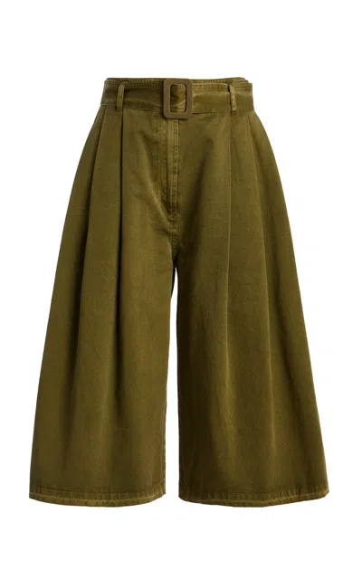 Co Garment-dyed Tton Pleated Culottes In Green