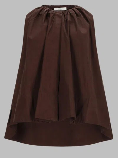 Co Gathered Tton High-low Skirt In Brown