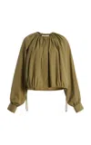 Co Gathered Tton Sateen Tunic Shirt In Brown