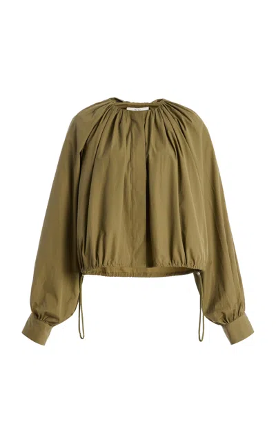 Co Gathered Tton Sateen Tunic Shirt In Brown
