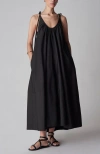 Co Sleeveless Gathered Maxi Shift Dress In Black