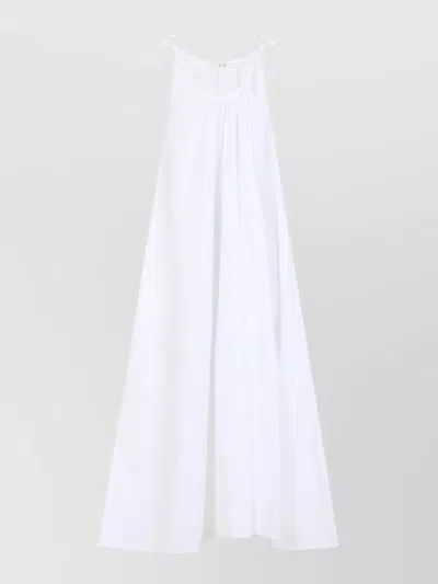 Co Gathered Neckline Midi Dress Tton Poplin In White