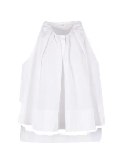 Co Gathered Sleeveless Top In White