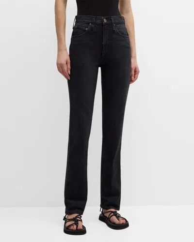 Co High-rise Tapered-leg Denim Pants In Washed Black