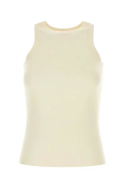 Co Cashmere Tank Top Sleeveless Ribbed Edges In White