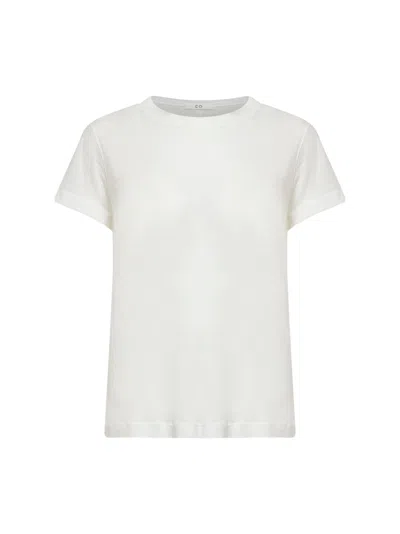 Co Ivory Ribbed Tton Jersey Crewneck T-shirt In White