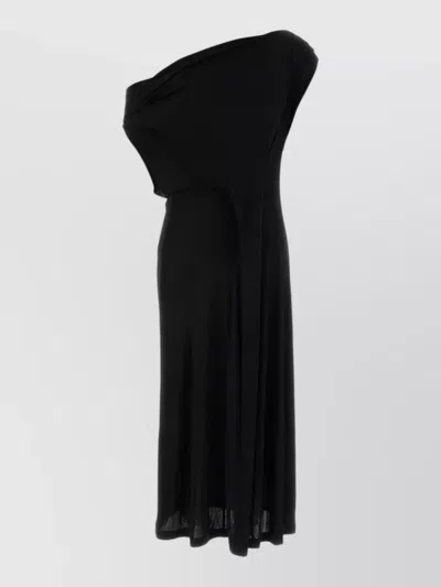 Co Jersey One Shoulder Midi Dress Draped In Black