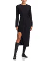Co Keyhole Slit Ruched Long-sleeve Midi Dress In Black