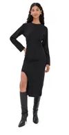 Co Keyhole Slit Ruched Long-sleeve Midi Dress In Black