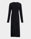 Co Keyhole Slit Ruched Long-sleeve Midi Dress In Black